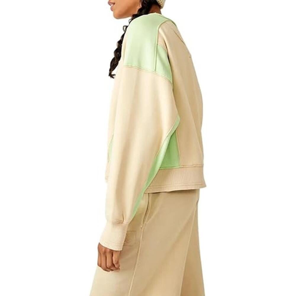Free People Intercept Colorblock in Sesame Limezest Oversize Sweater Sz XS - Picture 5 of 15